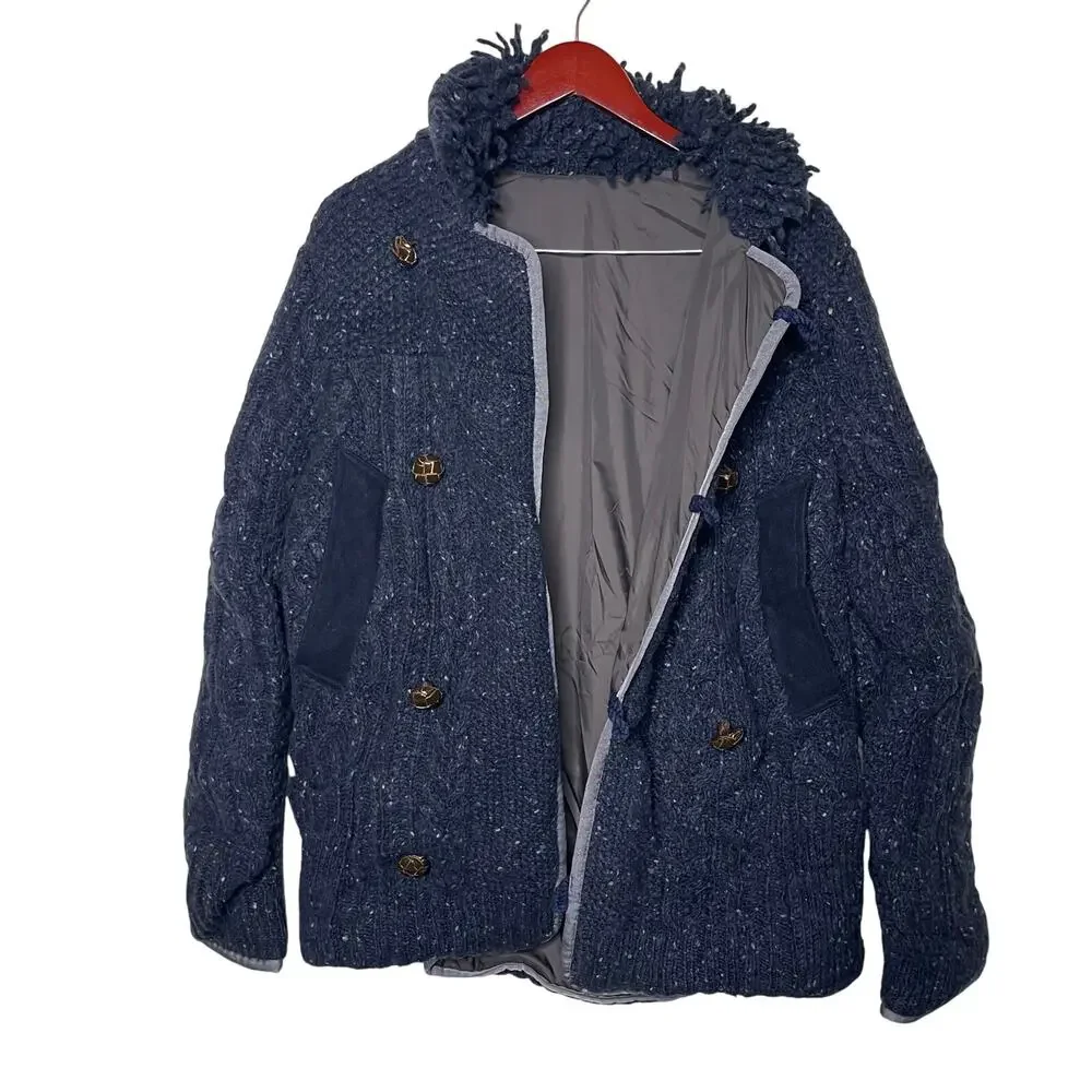 Sacai men navy knitted wool over puffer jacket sz 3 US L